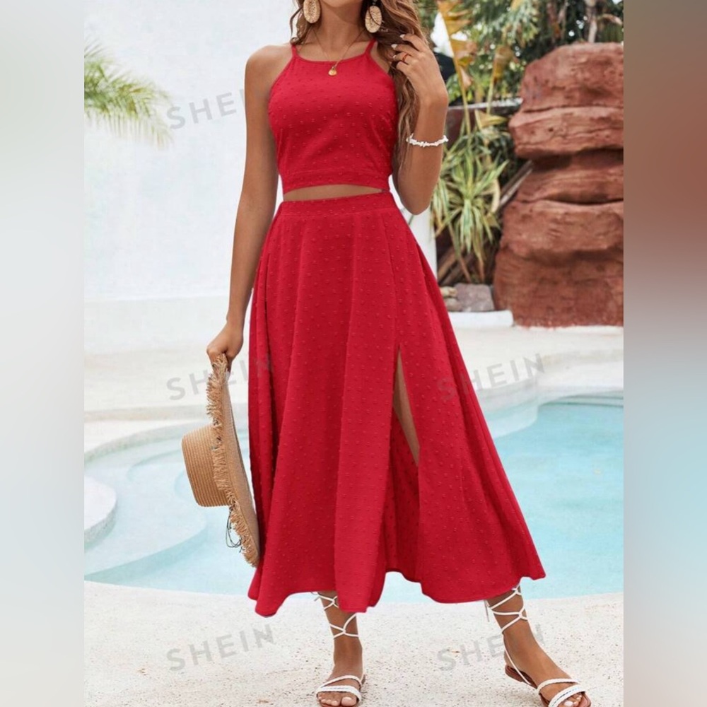 Solid Color Texture Casual Two Piece Beach Set Fo… - image 1